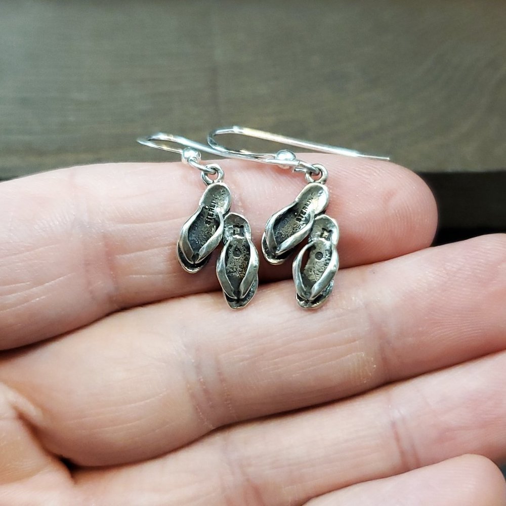 925 Sterling Silver Cute Flip Flop Dangle Earrings